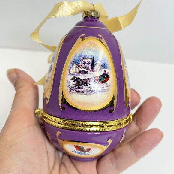 Vintage Mr Christmas Porcelain Musical Purple Egg Ornament - Picture 5 of 8